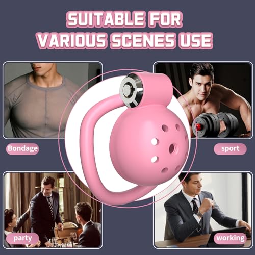 Image of Sissy Chastity Cage with 4 Different Sizes Rings,Chastity Belt & Invisible Lock for Sissy Men Penis Exercise and Abstinence (Pink）