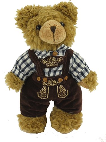 Teddys Rothenburg Trachten-Teddybär, 22cm, stehend, braun/blau, Plüschteddybär mit Lederhose