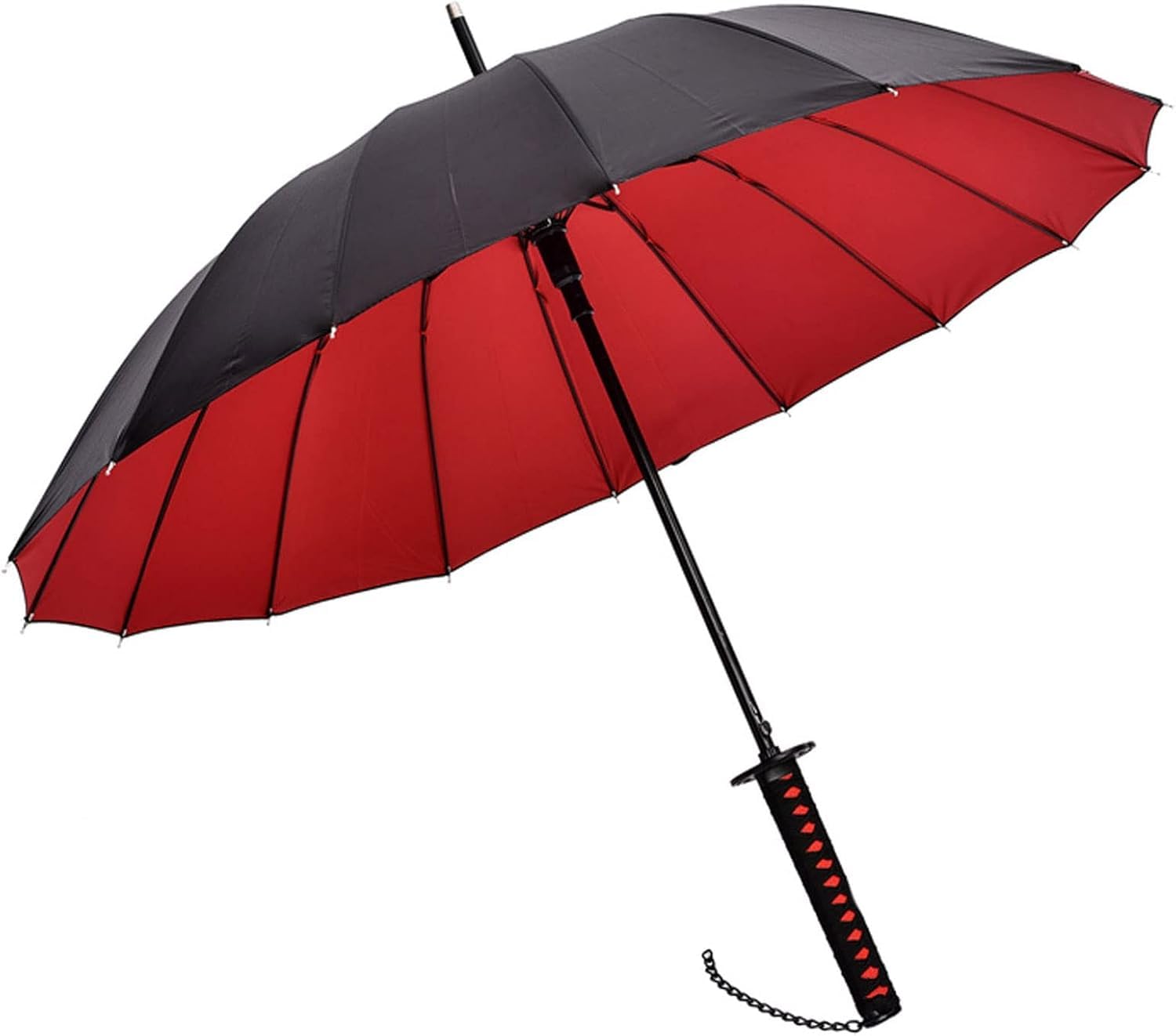 Spada samurai con ombrello a manico lungo, ombrello da golf, protezione da pioggia e sole e antivento, stecche in fibra (16 ossa), diametro 105 cm, adatto per 1 o 2 persone, manuale, bianco