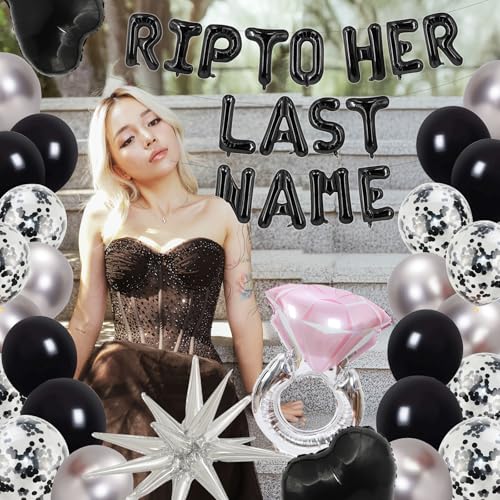 Image of Rip to Her Last Name Bachelorette Party Decorations Party Supplies | 49-Piece Kit; Balloon Banner Included; Rip Single Life Theme; Easy Setup; Bridal Shower Celebration