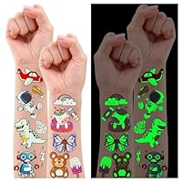 Partywind 380 Styles (30 Sheets) Luminous Tattoos for Kids, Mixed Styles Temporary Tattoos Stickers with Mermaid/Dinosaur/Space/Pirate for Boys and Girls, Glow Party Supplies