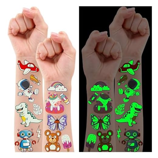 Partywind 380 Styles (30 Sheets) Luminous Tattoos for Kids, Mixed Styles Temporary Tattoos Stickers with Mermaid/Dinosaur/Space/Pirate for Boys and Girls, Glow Party Supplies