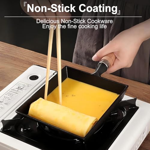 Image of Tissting Japanese Tamagoyaki Omelette Pan 14.4x6.1 Inch (36.6x15.5 cm) | Square Cast Iron Skillet, Non-Stick Coating, Universal for Induction, Gas Stovetops, for Breakfast & Home Cooking