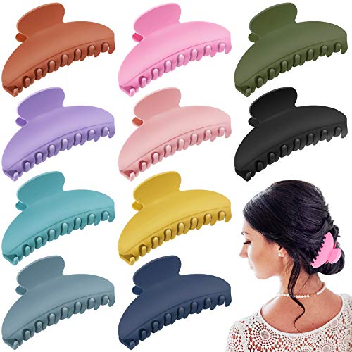10 Pieces Hair Claw Clips Banana Matte Color Large Medium Hair Clamps French Design Banana Barrette Non Slip Grip Hair Catch Jaw Clips for Women Girls, 3.5 Inches