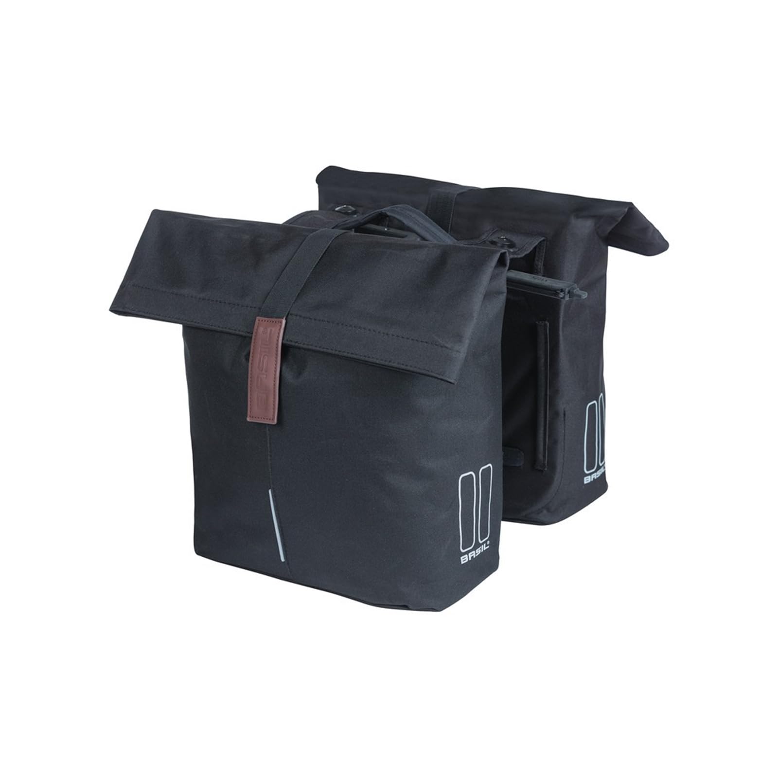 Basil City Double Bag MIK - 28-32L, Black, Water-Repellent, Includes Lockable MIK Adapter Plate, Perfect for Commuting and Leisure