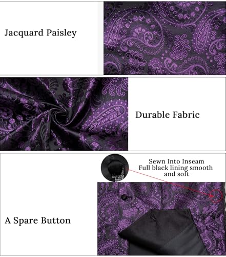 Image of DiBanGu Mens Paisley Suit Vest Silk Jacquard Waistcoat and Necktie Set Formal Shawl Collar Dress Vest 7PCS for Wedding Party