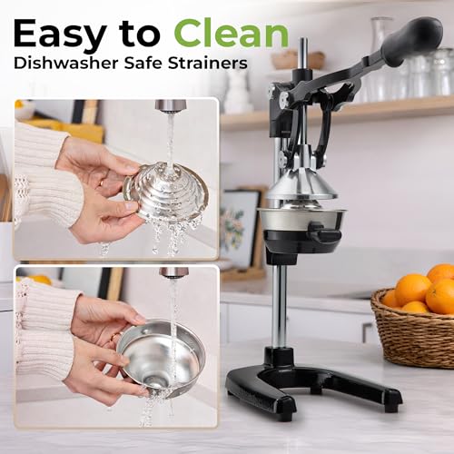 Image of Zulay Kitchen Extra Tall Cast Iron Juicer - Fits Any Glass, Heavy Duty Manual Citrus Juicer with Detachable Strainers for Easy Cleaning, Perfect for Bartenders, Juice Lovers & Health Enthusiasts