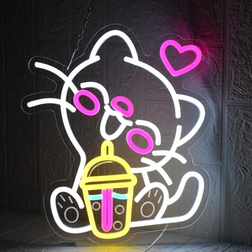 UExnkj-Y Letrero de Neón de Gato Bebiendo Beber Gato Neón Signo Letrero de Neón de Gato Regulable por USB para Dormitorio, Tiendas de Postres, Cafetería, Bar, Tienda de Té con Leche, Tienda