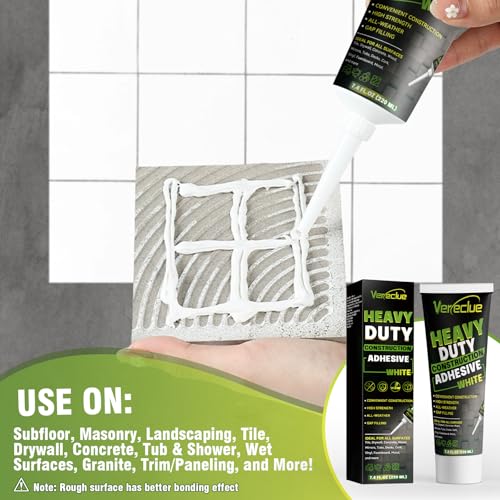 Construction Adhesive Heavy Duty, 7.4 Ounce, Versatile Cement Concrete Glue for Tile, Stone, Floor, Wall and More - Thumbnail 4