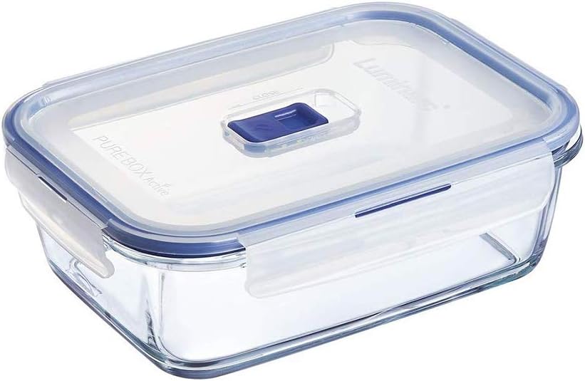Luminarc Pure Box Active Glass Food Storage Container with Sliding Vent Lid (Rect 3.4 Cups / 800ML)