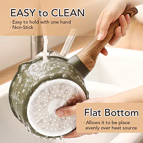 CHEFIO 1.5-Quart Nonstick Sauce/Milk Pan with Glass Lid and Bakelite Handle - Soup Pot/Saucepan/Cookware with Granite Coating (6") 2 Gallery Image