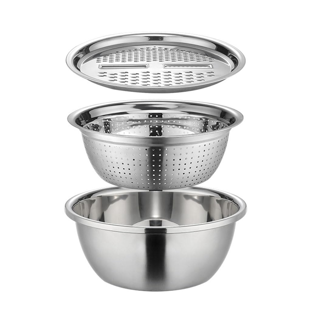 3-in-1 Sieb, Edelstahl Nudelsieb Küchensieb mit Griffen, Metall Mikroperforiertes Abtropfsieb Seiher für Nudeln, Reis, Gemüse, Früchten, Spülmaschinenfest(Size:26CM,Color:Silber)