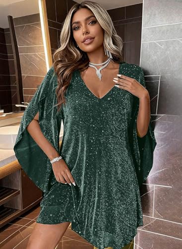 Women's Sparkly Cocktail Dresses for Wedding Guest Flutter Sleeve Loose Chiffon Party Dress (XS-XL) - Image 3