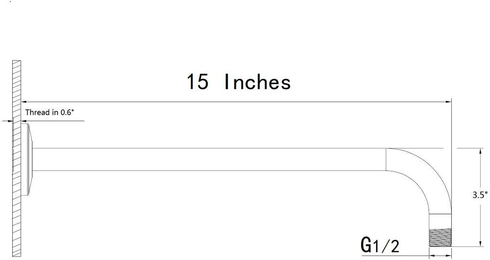 15 Inch Shower Arm, NearMoon Extra Fixed Arm with Flange, Stainless Steel Wall-Mounted ShowerHead Arm (Chrome Finish)