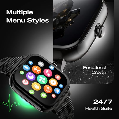 Image of Fastrack Noir Rizz Women Smart Watch with 1.72 inch inch Ultra HD Display,Womens Health,AI Watchface & AI Chat,Functional Crown,24 /7 Health Suite,BT Calling,IP68,Additional Silicone Strap,Games - Black