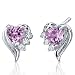 Created Pink Sapphire Earrings Sterling Silver Heart Shape CZ Accent