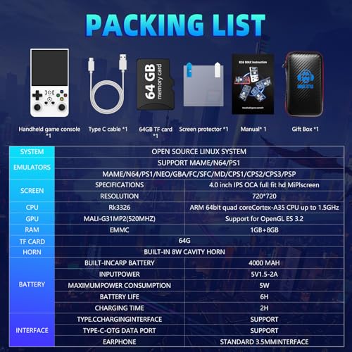 Image of R36MAX Retro Handheld Game Console - 64GB Preloaded Classic Video Games, Support 30+ Simulators, Linux-Powered Portable Game Emulator Console with 4.0-in HD IPS Screen (White)