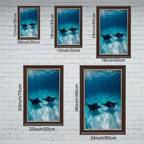 Manta Rays décoration murale toile chambre : tableau bleu épuré