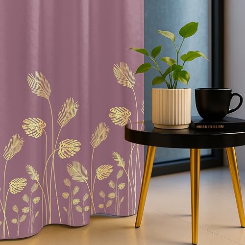 Image of Urban Space 100% True Blackout Curtains for Door, Gold Foil Printed Blackout Curtains, Blackout Decorative Door Curtain Eyelet with Tieback, 1 Piece Curtain for Living Room(Aurika Mauve, 8 Feet)