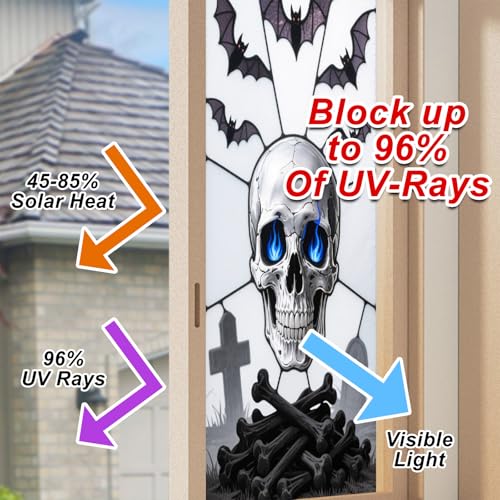 HOMETITUTE vinilo decorativo para ventana calavera azul 18x39 pulgadas miniatura 4