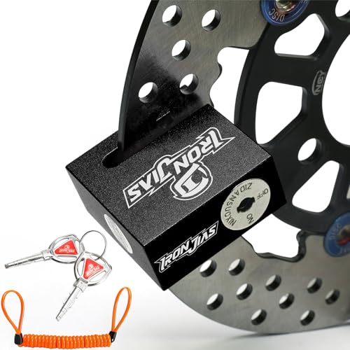 IRON JIAS Motorcycle Disc Lock Anti-Theft Wheel Brake Lock Waterproof Alloy with Reminder Cable and 2 Keys Alarm-Free for Motorbike E-Scooter Mountain Bike Black