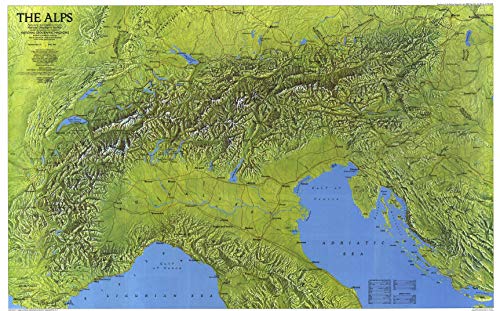 National Geographic: The Alps 1985 - Historical Wall Map Series - 36 x 22.25 inches - Laminated
