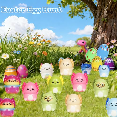 24 Pack Squishy Toys Prefilled in Easter Eggs for Kids - Axolotl Stress Relief Fidget Toys, Easter Basket Stuffers & Egg Hunt Party Favors by ONEVIVE - Image 3