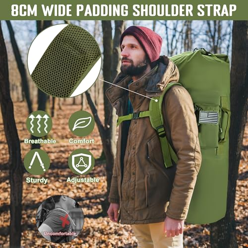 MOZETO 110L Extra Large Sea Bag, Military Duffle Bag with Backpack Straps Heavy Duty Army Duffle Bag for Camp, College Dorm or Laundry Bag2