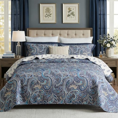 KALOOLA Paisley Queen Size Quilt Set - 100% Cotton Lightweight