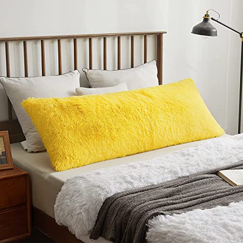 Ultra Soft Velvet Body Pillow Cover/Case Pillowcase with Hidden Zipper, Zippered Body Pillow Case (Yellow (Fur), 20x54)