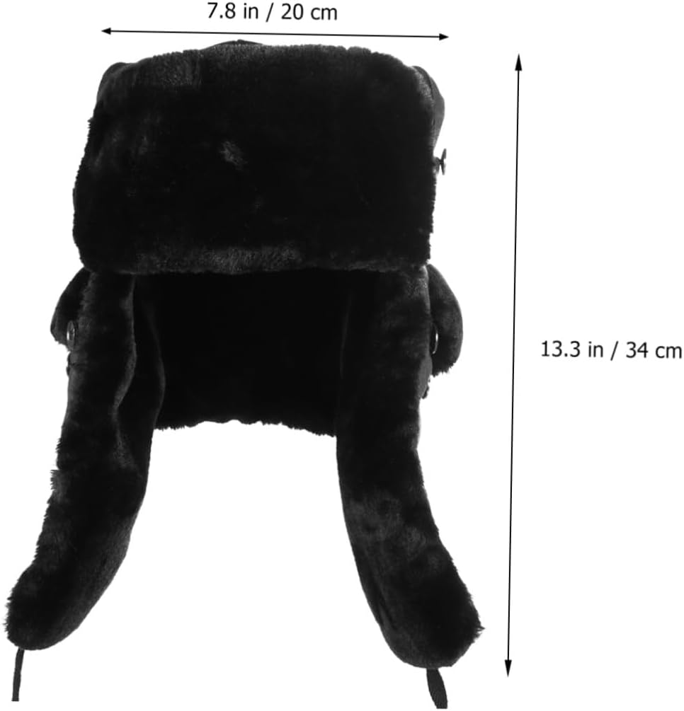 Windproof Trapper Hat with Thickened Ear Flaps, Black Soft Lined Pilot Hat for Men, One Size 56-60cm, Warm Winter Ski Cap for Outdoor Protection