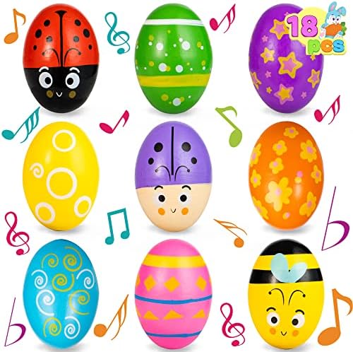 JOYIN 12 Pieces 2.3" Wooden Egg Shakers Maracas Percussion Musical for Party Favors, Classroom Prize Supplies, Musical Instrument, Basket Stuffers Fillers, Easter Hunt - View 4