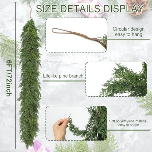 Artgar-6-Ft-Christmas-Garland-Cedar-Garland-Cypress-Garland-Real-Touch-Pine-Garland-Garland-Christmas-Decorations-for-Home-Dining-Table-Mantel-Porch-Winter-Christmas-Decor-Green Artgar 6 Ft Christmas Garland Cedar Garland Cypress Garland Real Touch Pine Garland Garland Christmas Decorations for Home Dining Table Mantel Porch Winter Christmas Decor Green