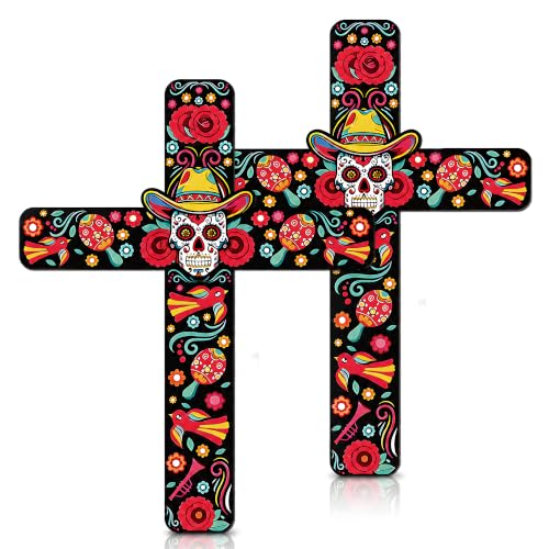 Image of Day of The Dead Decorations - 2PCS Dia de los Muertos Cross Wall Decor