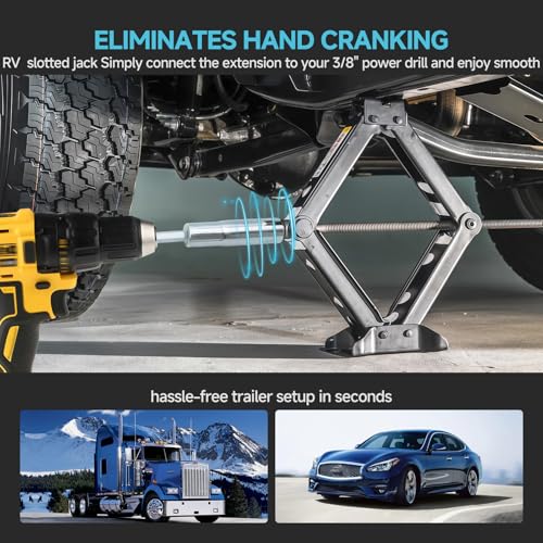 Image of RV Slotted Jack Drill Adapter Scissor Jack Drill Attachment | Suitable for 3 /8 inch Power Drill Heavy-Duty Trailer Leveling Tool Eliminate Manual Cranking