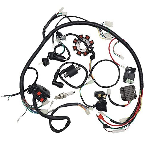 Soosee Complete Wiring Harness kit Wire Loom Electrics Stator Coil CDI for ATV Quad 4 Four Wheelers 150CC 200CC 250CC Go Kart Dirt Pit Bikes