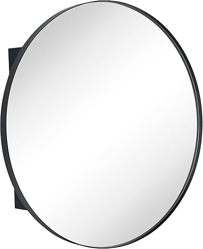 Miniatura 3 de EGHOME Gabinete de medicina redondo negro para montaje en superficie con espejo de acero inoxidable con marco de metal de acero inoxidable con