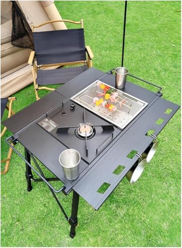 Table de camping pliante et légère multifonctionnelle avec grille intégrée pour extérieur - 4