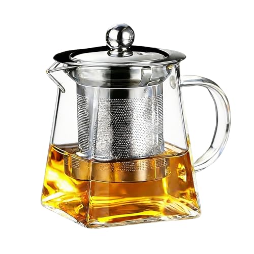 Theiere avec infuseur, theiere en verre avec infuseur（350ML） - Transparent et résistant à la chaleur - avec filtre en acier inoxydable amovible - Adapté...