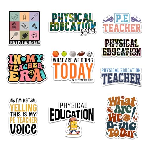 10 Pcs Physical Education Teacher Stickers – Funny PE Quotes “What are We Doing Today”, “This is My PE Teacher Voice” – Gifts for Gym Teachers, Coaches 2