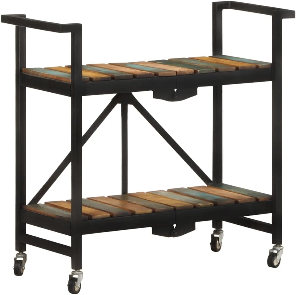 Kitchen Trolley Solid Reclaimed Wood 34.2"x14.2"x31.9" Rolling Kitchen Cart with Wheels Durable Kitchen Storage Cart Folding Design Mobile Cart for Food and Dining