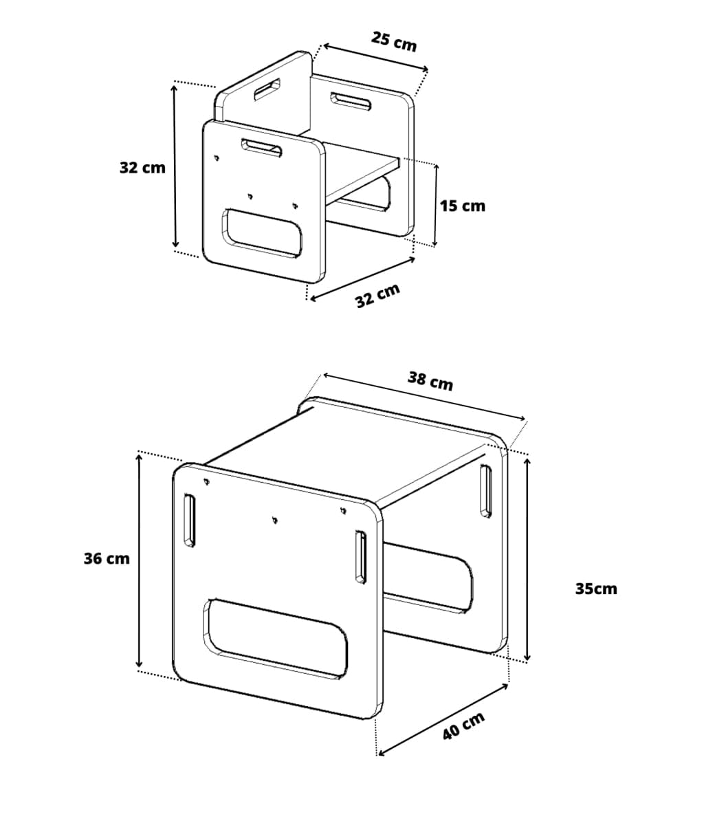 Kids Helper Kindertisch mit Stuhl – erste Montessori Sitzgruppe aus laminiertem MDF, Tisch 40 x 38 x 36 cm, Sitzhöhe 15 cm, für ca. 1–3 Jahre, Eiche, TB-330
