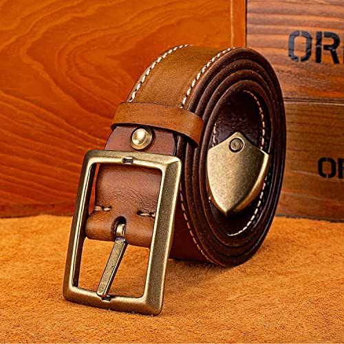 Holmanse Italian Full Grain Leather Belt Men Solid Brass Buckle Western Cowboy Belt For Jeans 1.5 Wide 7 Holes Gift Box Packaging #TOP2