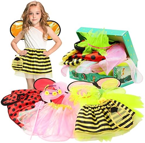 Toycost Girls Princess Dress up Trunk Ladybug, Bee, Butterfly, Green Fairy Role Play Costume Set for Little Girls Toddler Aged 3-7