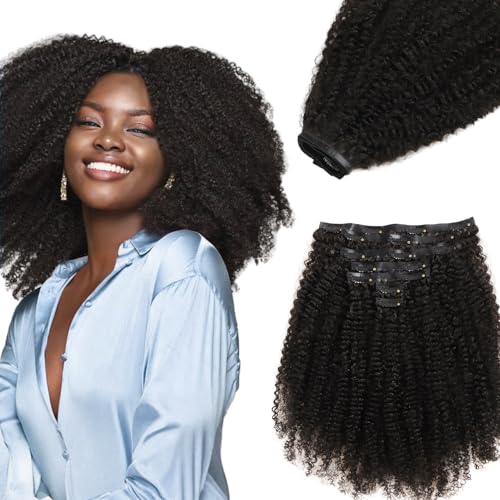 IDN BEAUTY Seamless Clip In Hair Extensions Human Hair 3c 4a 4c Afro Kinky Curly 16 Inch 110g 7pcs Natural Black Invisible Clip Ins Remy Hair for Black Women
