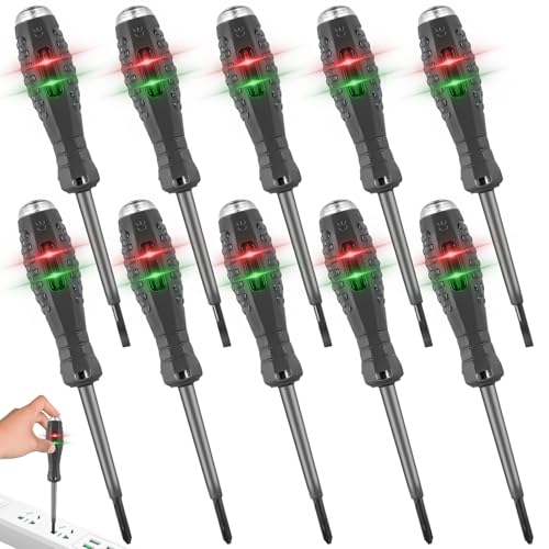 GOMETY 10 Stück 2-In-1-Schraubendreher Und Spannungsprüfer Mit Starkem Magnet, Berührungsloser Phasenprüfer, Sicher Für AC/DC Stromkreisprüfungen, Grau