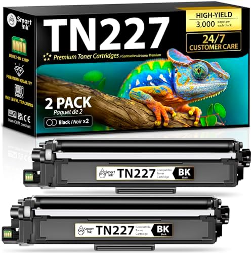 Smart Ink Compatible TN227 High Yield Toner Cartridge (2 Black Combo Pack) Replacement for Brother TN-227 TN-223 TN223bk TN227bk to use with MFC-L3770CDW HL-L3290CDW HL-L3270CDW MFC-L3710CW HL-L3210CW