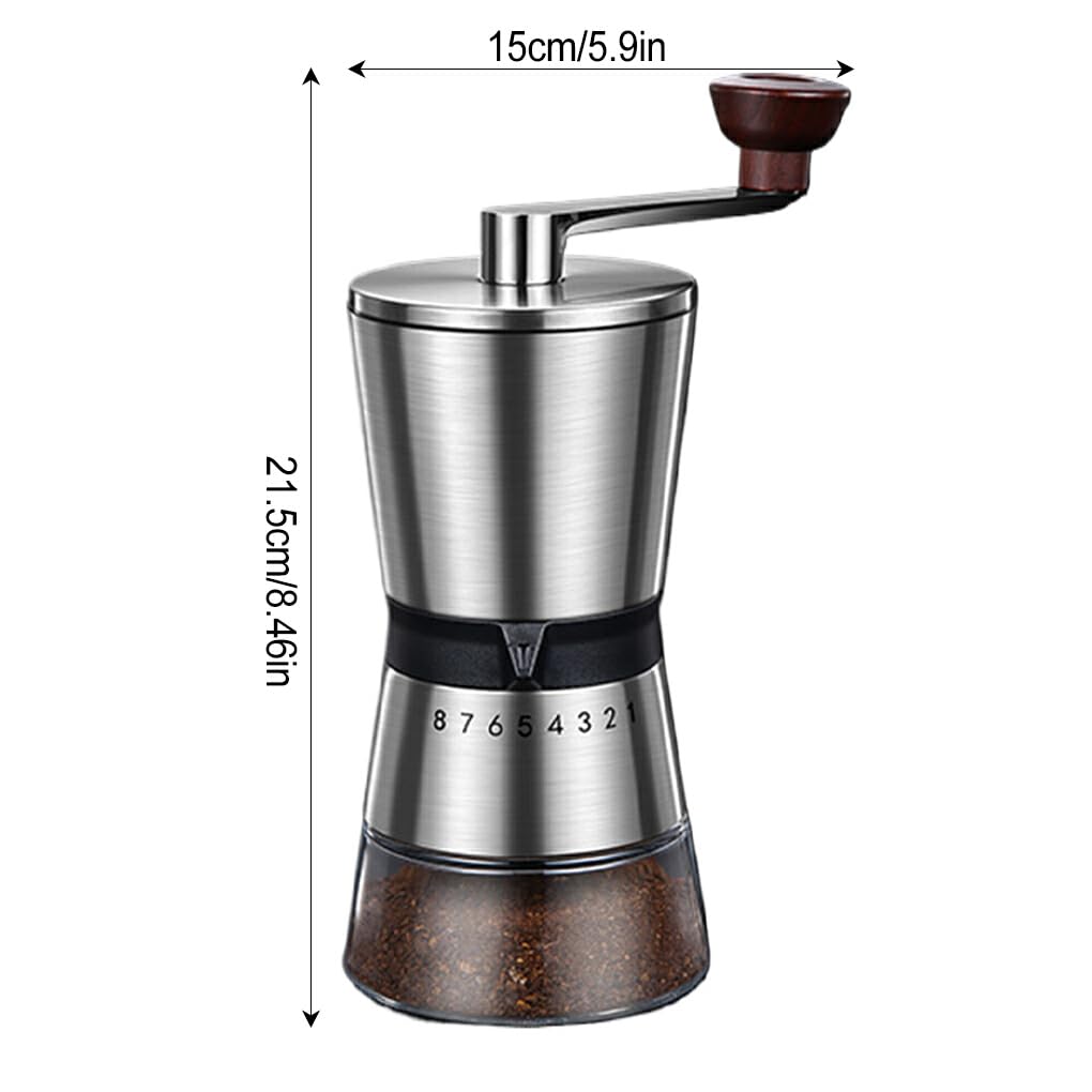 Molinillo de cocina o cafetería con mango extendido para moler fácilmente, molinillo externo de 8 velocidades, grueso y fino, de acero inoxidable