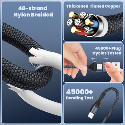 Firsting 3 in 2 USB C Multi Charging Cable for iWatch Charger/Type C/IP, Braided Multi Charger Cable, USB C Phone Charger Cord Compatible with iPhone 17-11/iWatch Series/Car/Travel/Home 5FT 2PS by Firsting - Image 5