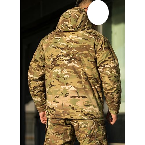 Men's Camouflage Hooded Jacket Outdoor Waterproof Soft Shell Tactical Jackets Camo Lightweight Outdoor Hiking Coat, Camouflage 1, M - Image 4